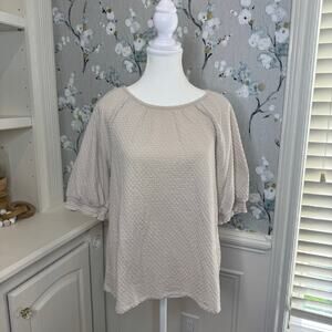 LOFT Beige Short Bubble Sleeve Blouse - Size Large